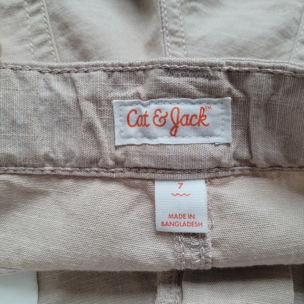 Tan Boys Pull On Woven Flat Front Shorts at Knee - Cat & Jack Adjustable Waist - Picture 10 of 11